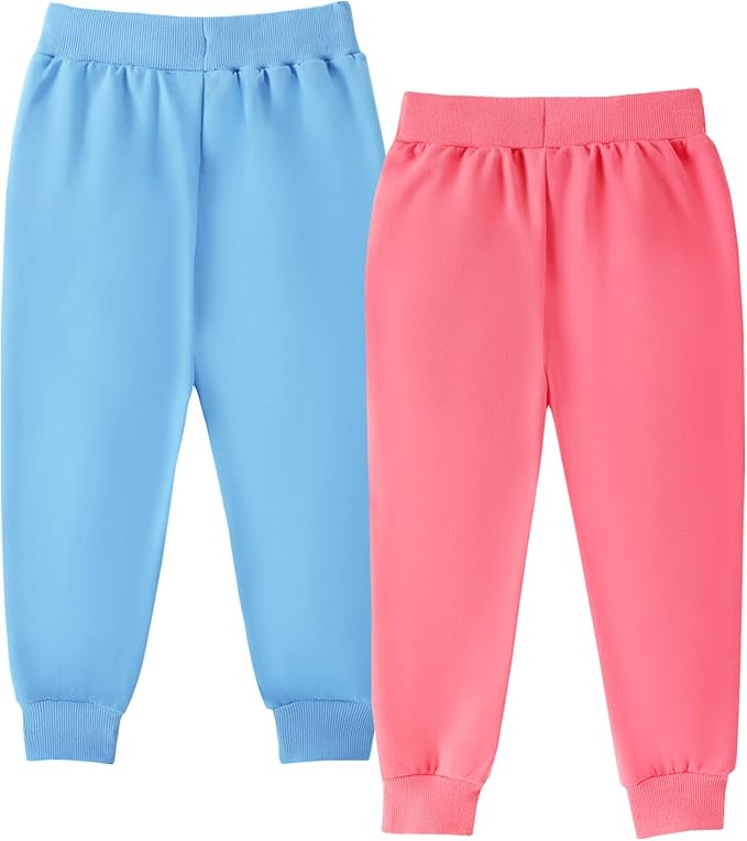 HILEELANG Girls Cotton Joggers Sweatpants Embroidery Drawstring Waist Pockets Casual Pants for Kids 12M-7Y