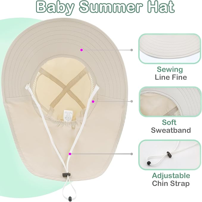 XIAOHAWANG Girls Sun Hat Baby Beach Hats Boys UPF 50+ Kids Summer Protection Cap Toddler Breathable Caps Wide Brim Neck Flap
