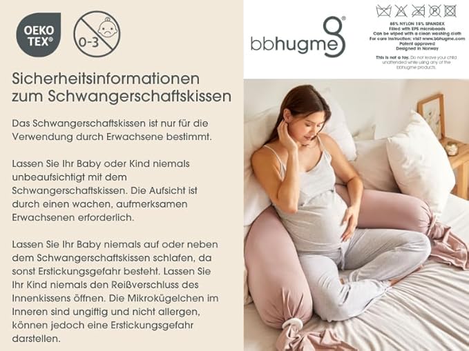 bbhugme Adjustable Pregnancy Pillow – Full Body Support for Side Sleeping - Adjustable Firmness and Shape - Supports Back, Legs, Belly, HIPS for Pregnant Women - Removable Cover - Dusty Pink