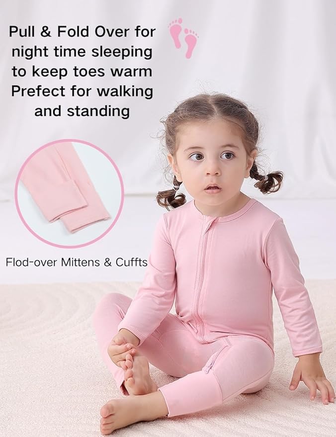 JunNeng 2 Pack Footless Long/Short Sleeve Baby Romper with Zipper Cotton Infant Sleepwear