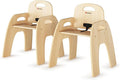Foundations Simple Sitter 13” Low Wood Feeding Chairs, Wide No-Tip Base, Adjustable Safety Harness, Stackable Wood Toddler Chairs with Food Service Grade Finish, 2 Pack