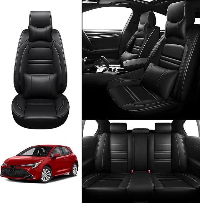 Car Seat Covers for Toyota Corolla 1997-2025 | 5-Seats Seat Covers, Waterproof Seat Protectors, Automotive Seat Covers (Full Set with Pillow,Black)