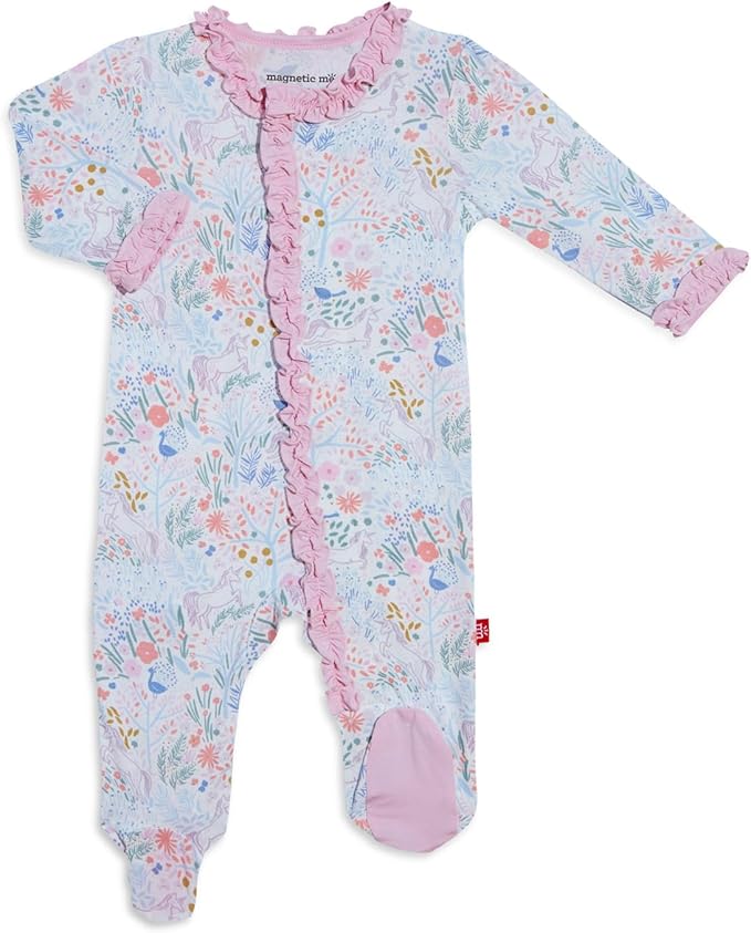 Magnetic Me Girls Modal Magnetic Baby Footie Pajamas | Silky Soft Modal Fabric | Baby Sleepers Available Sizes PRE - 24M