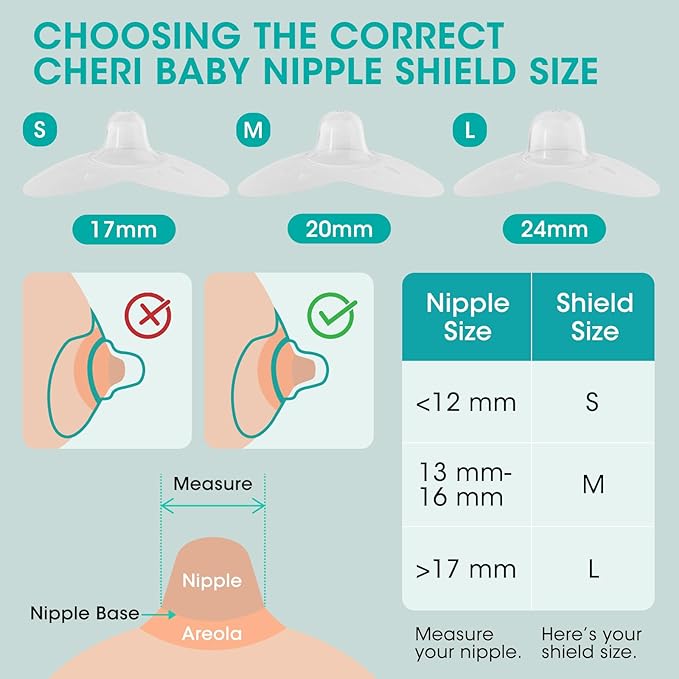 CheriBaby Nipple Shield, Contact Nipple Shield for Breastfeeding with Difficulty Sucking or Flat or Inverted Nipples, 2 Pair with Carrying Case, 100% Food Grade Silicone, BPA/BPS Free, (S-17mm)