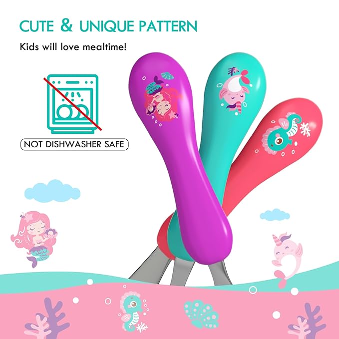 Lehoo Castle 6 Pieces Toddler Utensils, Kids Silverware for 2 3 4 Years Old, Stainless Steel Knife Fork and Spoon Set with Plastic Handle, Safe Toddler Cutlery (Purple)