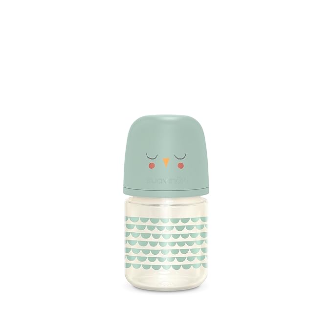 Suavinex Bonhomia Glass Baby Bottle with SX PRO Silicone Nipple, Anti Colic Baby Bottles, Baby Bottles for Breastfed Babies, Slow Flow, 0mo, 4oz, Mint