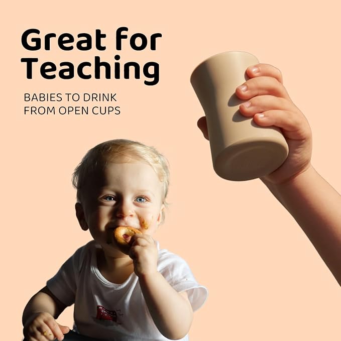 APLAINR Grip Cup, Silicone Open Training Cup for Baby and Toddler, 3 fl oz, Easy Grip, Non-Slip, Heavy Base, Microwave & Dishwasher Safe, No BPA, Pack of 2, Blue Hour