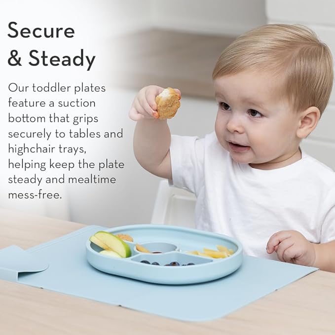 Bella Tunno Suction Plate for Babies & Toddlers, Self-Feeding Dish for Baby Led Weaning, Silicone Divided Plate, Sticks to Highchair Trays & Tables, Microwave & Dishwasher Safe, Fiesta then Siesta