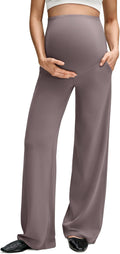 G4Free BareFeel Maternity Dress Yoga Pants with Pockets Over The Belly Stretchy Work Slack Pregnancy Wide Leg Casual Trousers