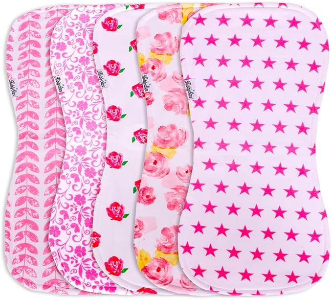 5-Pack Organic Cotton Burp Cloths – Large, Ultra-Soft 3-Layer Towels for Burping, Shoulder & Hand Use, Highly Absorbent