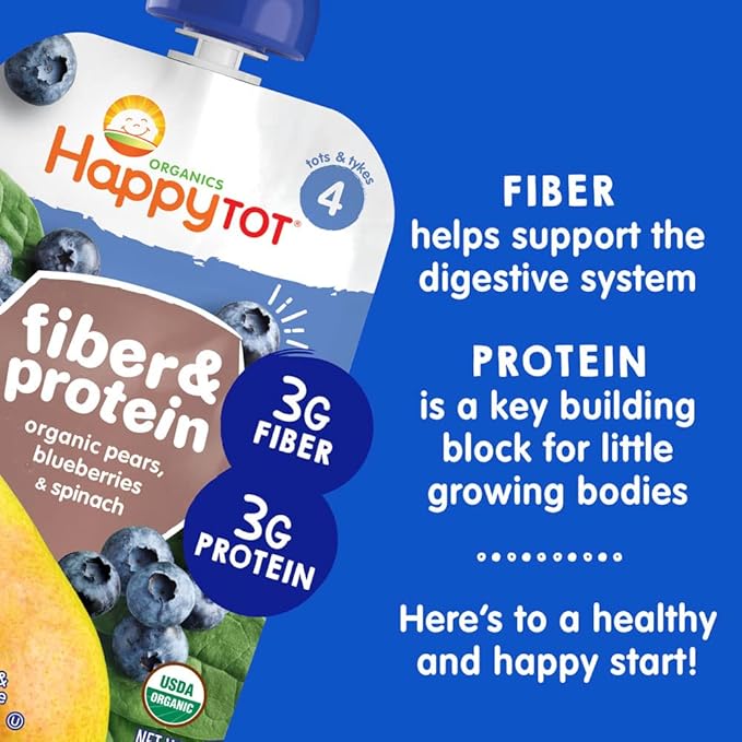Happy Tot Organics Stage 4 Baby Food Pouches, Gluten Free, Vegan Snack, Fiber & Protein Fruit & Veggie Puree, Fruit & Veggie Variety Pack, 4 Ounce (Pack of 16)