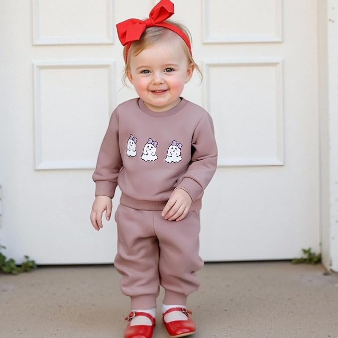 Fernvia Toddler Baby Girl Clothes 3 6 9 12 18 24 Months Fall Outfits Solid Long Sleeve Sweatshirt Tops + Pants Set