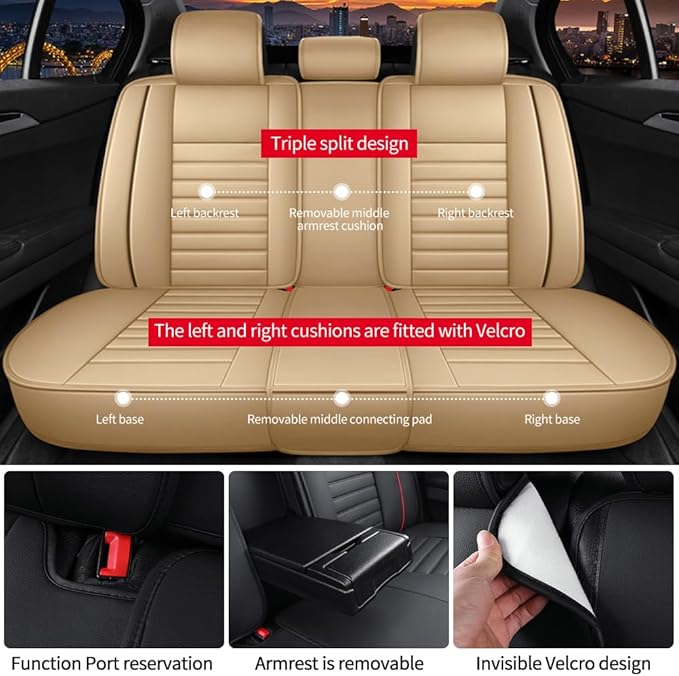 Leather Car Seat Covers for Toyota Corolla 2006-2024,Car Seat Covers Full Set,Seat Covers with Safety,Waterproof Seat Cover Compatible Airbag(5pcs Beige Luxury)