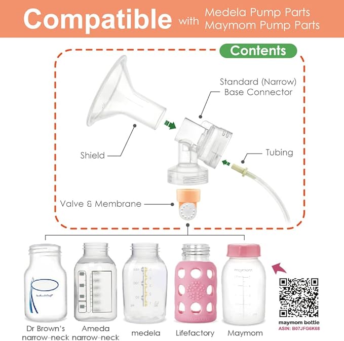 Maymom Breast Pump Kit Compatible with Medela Pump in Style Advanced Pump; 2xTwo-Piece 30mm Breastshield, 2 Valve, 4 Membrane, 2 Replacement Tubing; Replacement Part for Medela Shield, Valve
