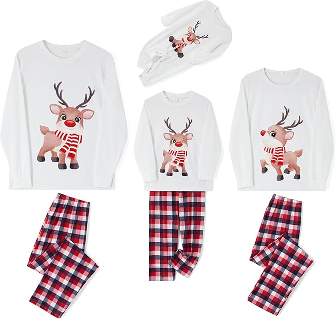 Awoscut Christmas Family Matching Pajamas Christmas Pjs Holiday Nightwear Sleepwear Sets Long Sleeve Pjs