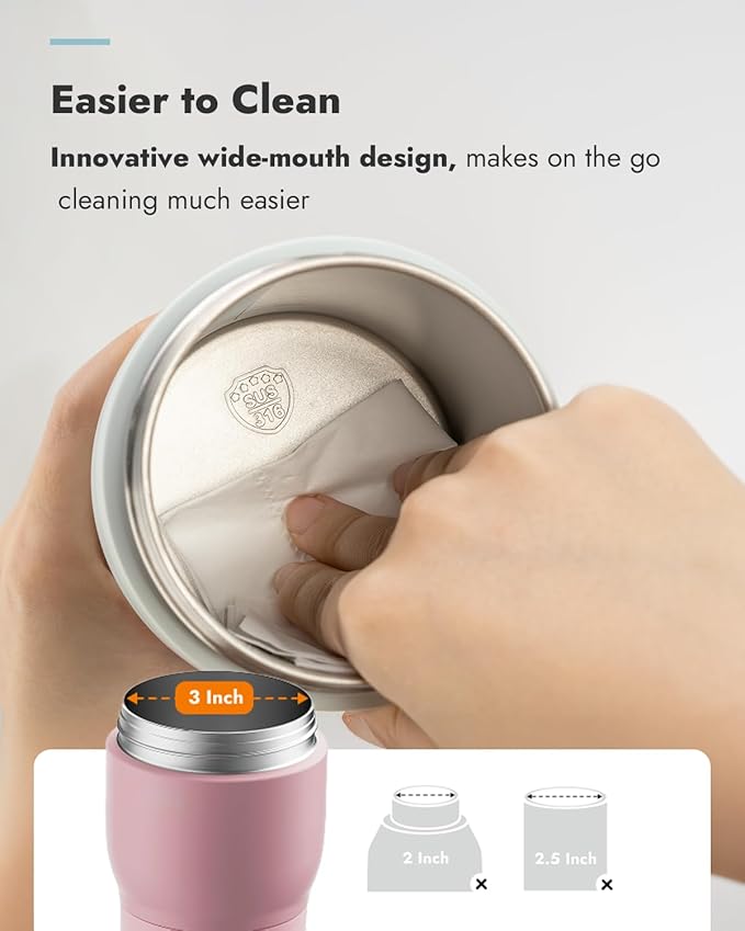 Papablic Pro Portable Bottle Warmer for Travel – Fast Heating, Built-in Sterilizer, 30W Fast Charge, 5-Temp Control, Easy-Clean Wide Mouth, Baby Milk Warmer for Breastmilk & Formula, Sakura Pink