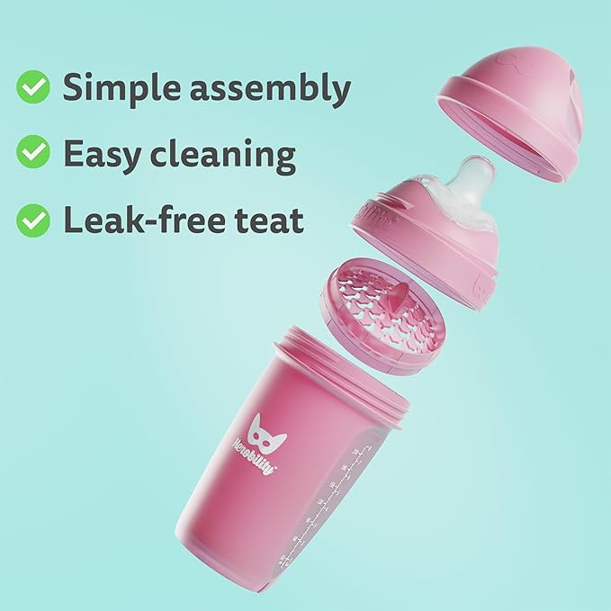Herobility Double Anti-Colic Baby Bottles – 8.5 fl oz/240ml – 3-Pack – Purple