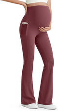 G4Free BareFeel Maternity Flare Leggings with Pockets Over The Belly Stretchy Casual Lounge Pregnancy Dress Pants for Work