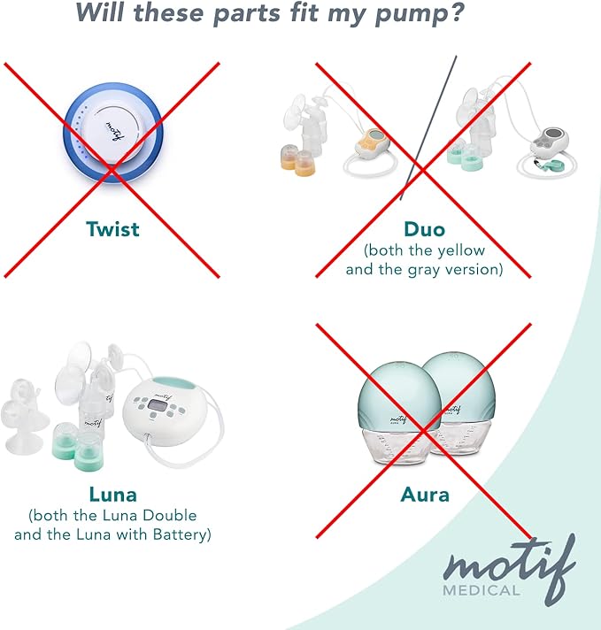 Motif Medical Luna Double Breast Pump Replacement Parts - Breast Pump Parts W/Bottles, Nipples, Tubing, Valves, Breast Shields (28mm), Diaphragms, Connectors & More - Safe Easy-to-Use Breast Pump Kit