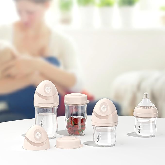 Gulicola Natural Small Glass Baby Bottle 3 oz, Very Slow Flow Nipple, 1 pk - Pink
