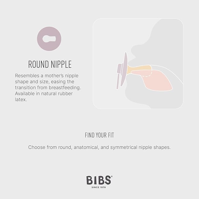 BIBS Colour Pacifier 2-Pack, BPA Free Dummy Binky, Round Nipple. Natural Rubber Latex, Made in Denmark, Size 1 (0-6 Months), Vanilla/Candy Apple
