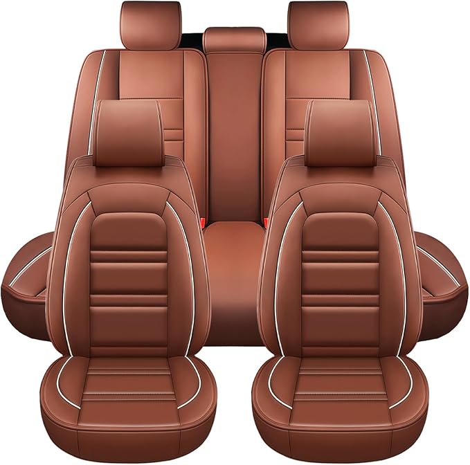 Seat Covers for Nissan Car Versa 2007-2025 | 5-Seats Leather Seat Covers, Easy to Install Automotive Seat Covers Full Set (Full Set, Coffee)