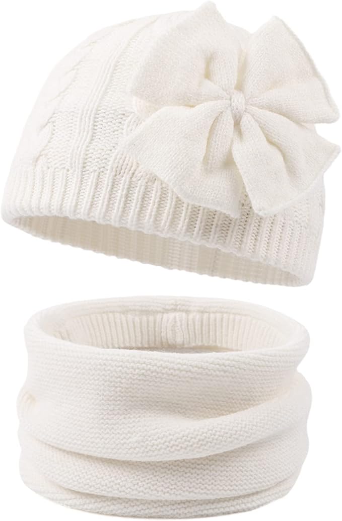 JANGANNSA Winter Warm Knitted Baby Hat for Girls Cotton Lined Infant Toddler Hat Autumn Cute Bow Classic Girls Beanie 0-6Y