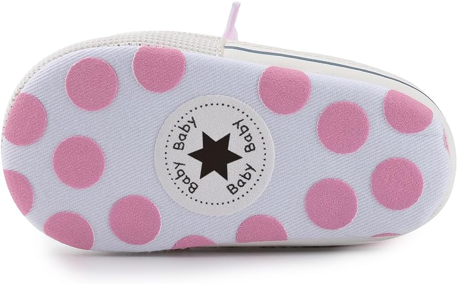 Meckior Baby Girls Boys Canvas Sneakers Soft Sole High-Top Ankle Infant First Walkers Crib Shoes