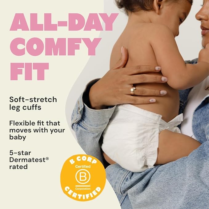 DYPER - Baby Diapers Premium Leak Protection Plant Based, Hypoallergenic Diaper for Day and Overnight Skin-Friendly Comfort | Soft Disposable Diapers (Size 1 (36 Diapers))
