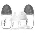 Gulicola Natural Glass Baby Bottles Set 4 Pack, Newborn Boy Breastfeeding Bottles with Slow Flow Nipples, 0 Months+, 3 oz & 5 oz - Black/White
