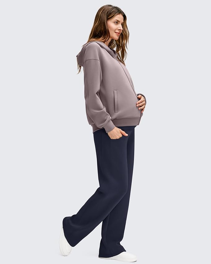 G4Free Smoofit Modal Soft Maternity Pants with Pockets Over The Belly Pregnancy Wide Leg Sweatpants