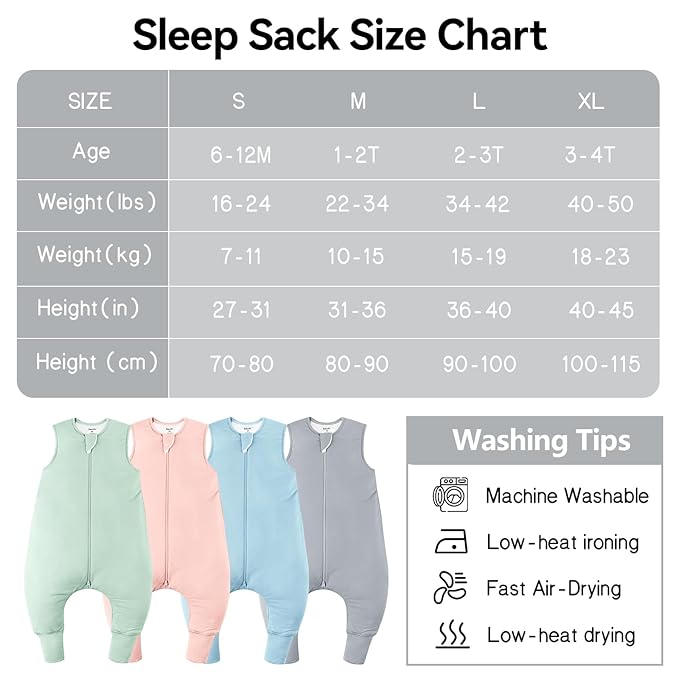 Rayon Made From Bamboo Sleep Sack 3t-4t 0.5 Tog Ultra Soft Summer Toddler Sleep Sack 36-48 Months with Feet 2-Way Zipper Lightweight Sleeping Bag Baby Wearable Blanket (2 Pack)-Blue & Gray