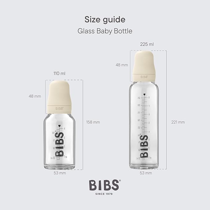 BIBS Baby Glass Bottle. Anti-Colic. Round Natural Rubber Latex Nipple. Supports Natural Breastfeeding, Complete Set - 225 ml, Woodchuck