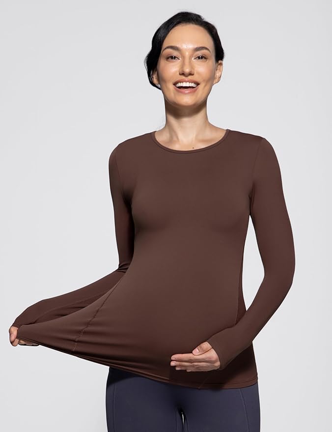 POSHDIVAH Women's Maternity Long Sleeve T Shirts Scoop Neck Pregnancy Tee Top Mama Clothes