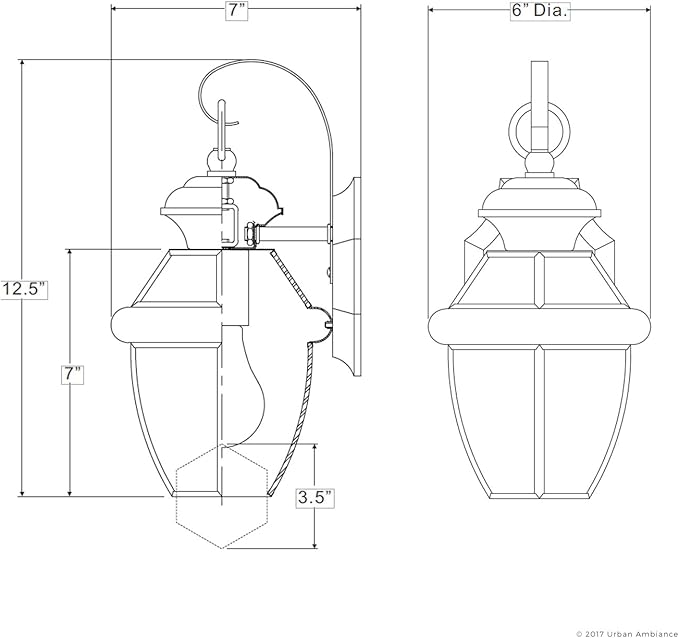 Urban Ambiance Luxury Colonial Outdoor Wall Light, Small Size: 11.5" H x 7" W, with Tudor Style Elements, Versatile Design, Classy Aged Silver Finish and Beveled Glass, UQL1141