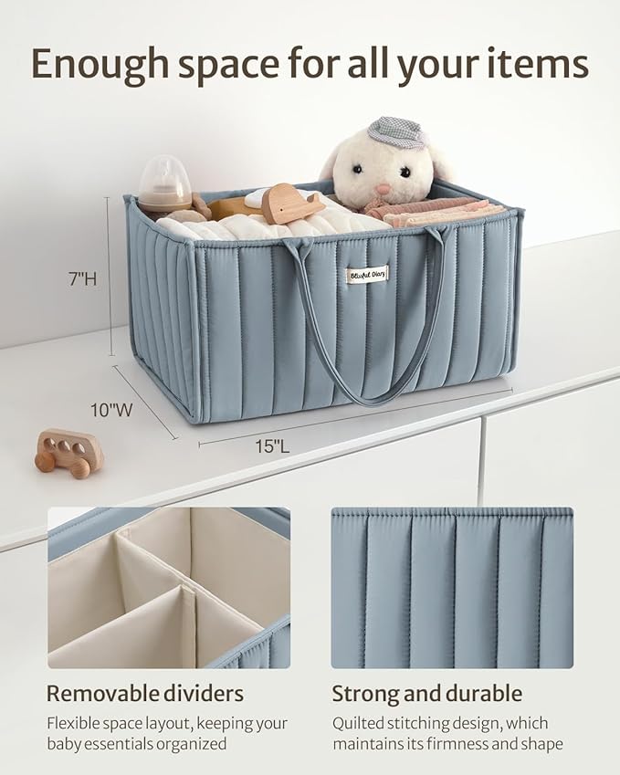 Blissful Diary Baby Diaper Caddy Organizer, Stylish Storage Basket for Newborn Essentials and Diaper Station, Gift for Baby Shower and Registry Must-Have, Dusty Blue