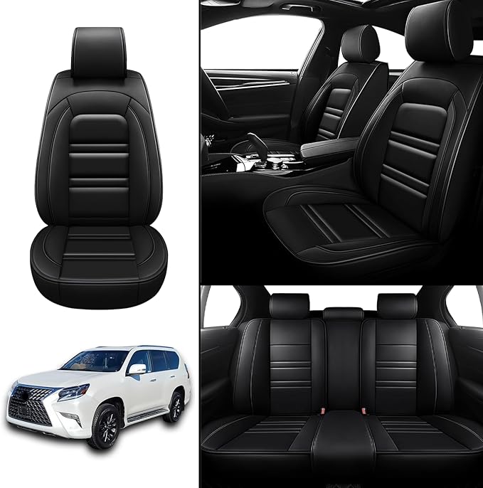 Seat Covers for Lexus Car gx460 2010-2023 | 5-Seats Leather Seat Covers, Easy to Install Automotive Seat Covers Full Set (Full Set, Black)