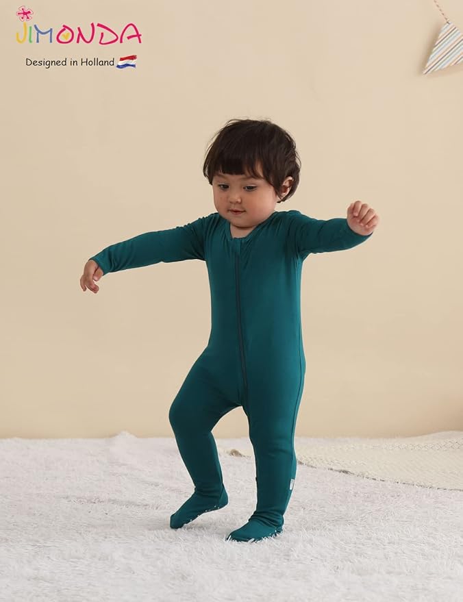 Jimonda Baby Romper Boys Girls Bamboo Pajamas 2-Way Zipper Footed Unisex Zip-Up Sleepers Sleep and Play pjs