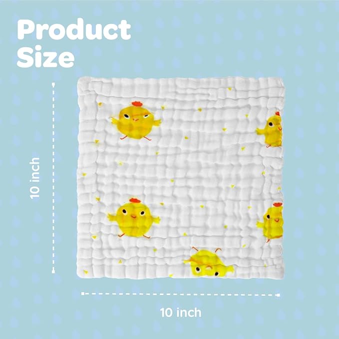 Gift Boxed Animal Pattern Baby Washcloths Pack of 7 - Absorbent Bath and Face Towels, Soft Sweat Cloths for Newborn 100% Cotton Baby Wipes, Burp Cloths for Babies and Infants