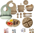 Baby Feeding Set 10-Piece | Baby Led Weaning Utensils Set Includes Suction Bowl and Plate, Baby Spoon and Fork, Sippy Cup, Straw, Lid & 2Bibs | Baby Feeding Supplies (B-Beige)