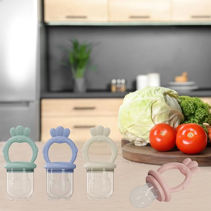 Baby Food Fruit Feeder, Breastmilk Baby Popsicle Molds, Silicone Teether Freezer Tray Food Feeder Pacifier for Teething Relief (Green)