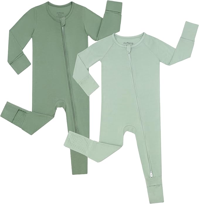 JunNeng Viscose from Bamboo Sleeper with Mittens, 2 Way Zipper Baby Boy Pajamas, Non Slip Sleep'N Play Romper