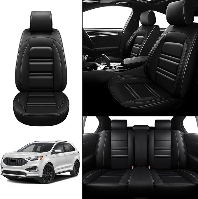 Seat Covers for Ford Edge 2007-2024 | 5-Seats Leather Seat Covers, Easy to Install Automotive Seat Covers Full Set (Full Set, Black)