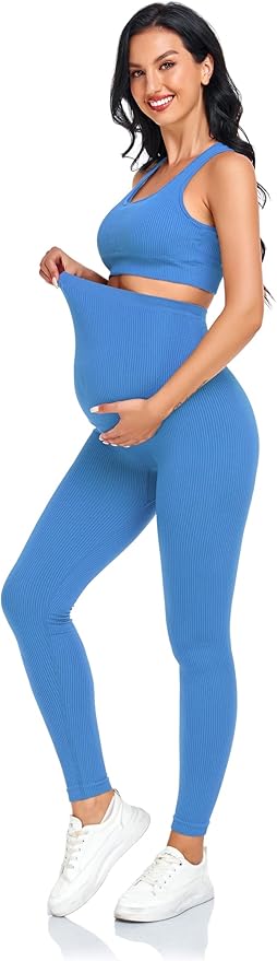 Women's Maternity 2 Piece Outfit Set - Bra & Shorts for Pregnancy - Yoga workout Lounge Wear Sets