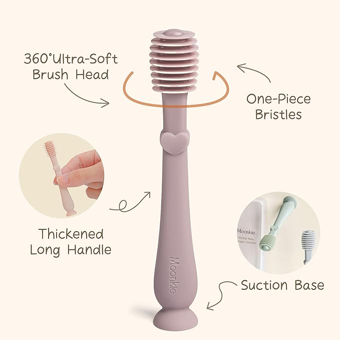 Moonkie Baby Tongue Cleaner, Toddler Toothbrush, Baby Oral Cleaner Newborn Kit for 3 Months+, 3 Pcs (Blush/Pale Mauve/Ivory)