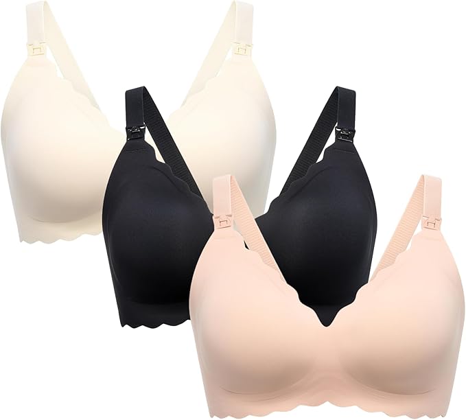 Momcozy Nursing Bras for Breastfeeding, Seamless Pregnancy Maternity Bra Wireless Classic Jelly Strip Support Nursing Bra