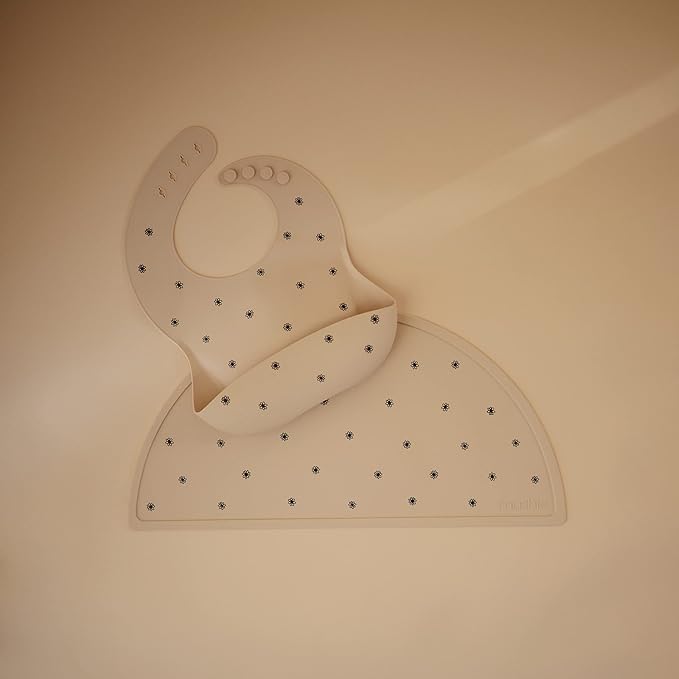 mushie Silicone Placemat for Kids | BPA-Free Non-Slip Design (Black Daisy)