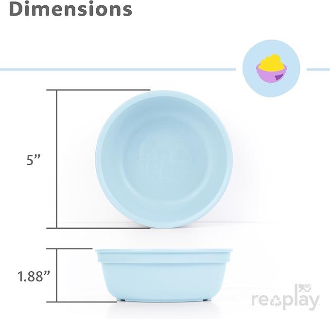 Re-Play 12 oz. Toddler Bowls Set of 4 - Kids Deep-Walled, Durable & Reusable Snack and Meal Bowls, Dishwasher & Microwave Safe, BPA-Free, Made in USA from Recycled Plastic, Meadow