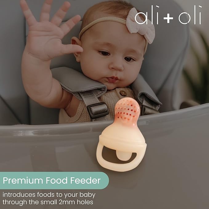Ali+Oli (2-pc) Food & Fruit Feeder Pacifier (Oat & Coco) Set for Baby, BPA-Free Food-Grade Silicone Fruit Pacifier Feeder, Infant & Toddler Teether Soother, Fruit Teethers for Babies
