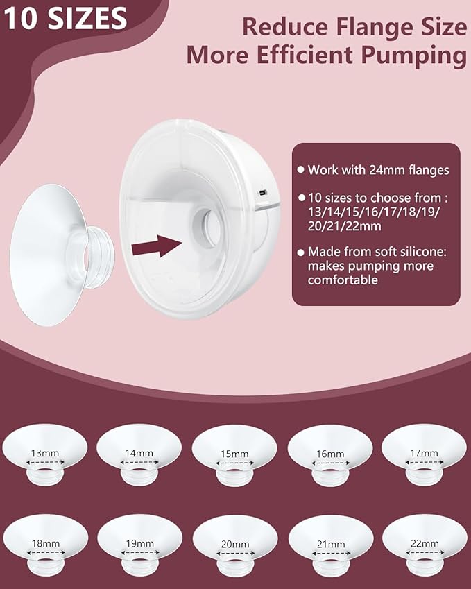 4PC Flange Insert 13mm Compatible with Momcozy M5/M6/M9/S12 Pro/V1 Pro/V1 Pro Breast Pump, Fit for Eufy/Elvie/Medela/Spectra/Lansinoh/NCVI/Lansinoh/TSRETE with 24mm Flange/Shield Breast Pump